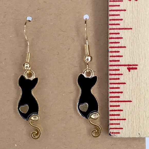 Cat Dangle Earrings 18k Gold Plated Hook - Picture 2 of 2